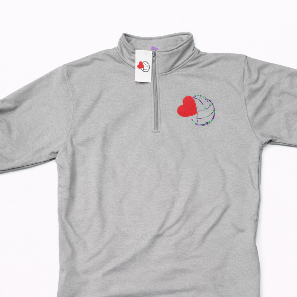 GREY Q-ZIP LOVE&VOLLEYBALL (EMBROIDERED)