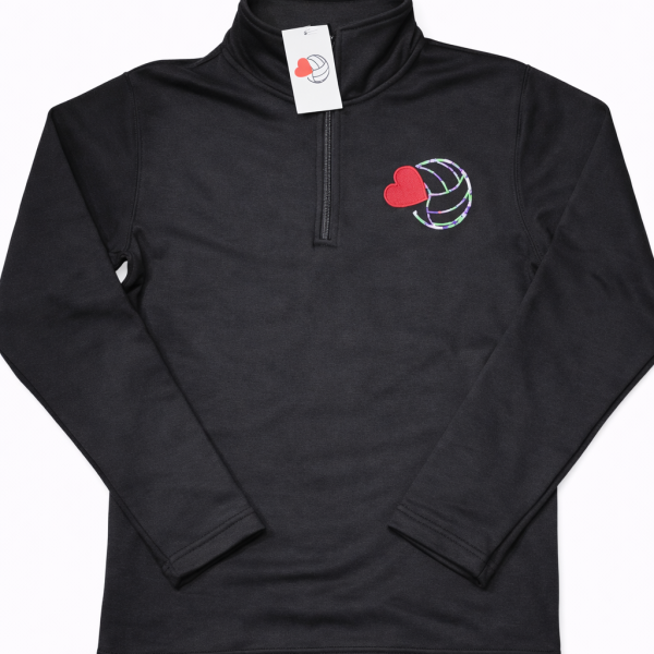 BLACK Q-ZIP LOVE&VOLLEYBALL (EMBROIDERED)